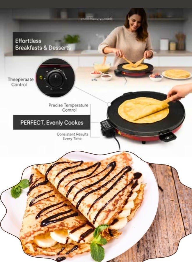 Electric Crepe Maker & Griddle | 40cm Non-Stick Surface Dosa Maker with Adjustable Temperature Control , Fast Heating Pancake Maker for Home Kitchen - Image 4